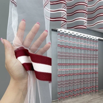 Тюль VR-Textil 1772т Фатин полосы Бордовый с белым 300х270 см (42-0768)