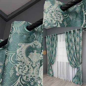 Комплект штор на люверсах VR-Textil Парча № 1777ш Бирюзовый с молочным 155х270 см 2 шт (37-0262)