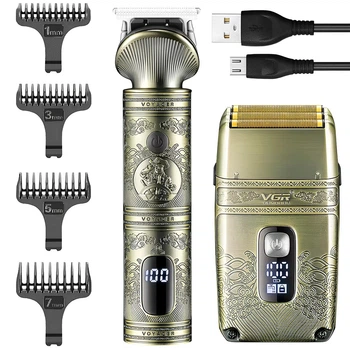 Машинка для стрижки волос и бороды с сменными насадками VGR V-649 / Аккумуляторный триммер от USB