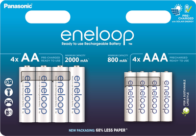 Akumulatory Panasonic Eneloop AA 2000 4BP mAh + akumulatory Panasonic Eneloop AAA 800 4BP mAh (BK-3MCDE+4MCDE/8CP)