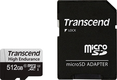 Karta pamięci Transcend 350V microSDXC 512GB UHS-I U3 U1 C10 + SD adapter (SDSQXAO-128G-GN6ZG)