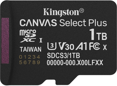Карта памяти Kingston Canvas Select Plus Gen3 microSDXC 1TB Class 10 UHS-I U3 V30 A1 (SDCS3/1TBSP)