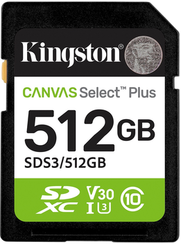 Карта памяти Kingston Canvas Select Plus Gen3 SDXC 512GB Class 10 UHS-I U3 V30 (SDS3/512GB)