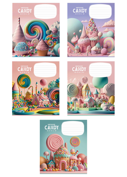 Комплект 5 шт. учнівських зошитів Candy world. Зошит Школярик 12 арк. у клітинку 3266 4820006470432