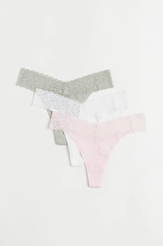 Набір трусиків H&M стринги thongs M 3 шт white blue pink білий блакитний рожевий 0162