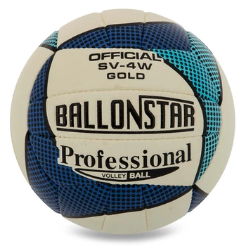 Волейбольний м'яч BALLONSTAR, біло-синій, розмір 5, PU-покриття, 18 панелей, ручний шов, для залу та вулиці(OB_AA9336ED09CE)