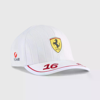 Кепка Ferrari №16 Charles Leclerc White Scuderia Ferrari Baseball Cap на Лето - Белая - Шарль Леклер 2025 Феррари