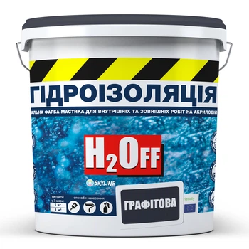 Рідка гідроізоляція універсальна акрилова фарба мастика H2Off Графітова 24 кг
