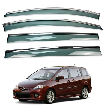 Дефлекторы окон (ветровики) для Mazda 5 2005-2013 с нерж. хром полоской (HAWK)