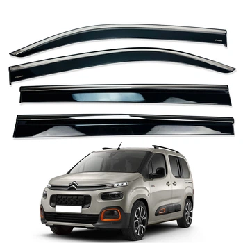 Дефлекторы окон (ветровики) для Citroen Berlingo / Rifter 2018+ с нерж. хром полоской (HAWK)