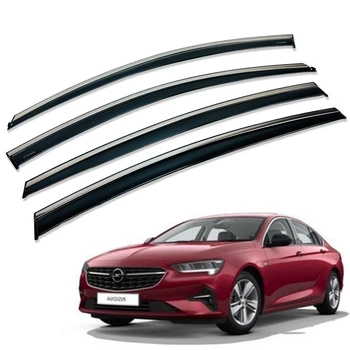 Дефлекторы окон (ветровики) для Opel Insignia B 2017+ с нерж. хром полоской (HAWK)
