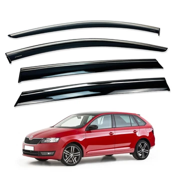 Дефлекторы окон (ветровики) для Skoda Rapid Spaceback 2013+ с нерж. хром полоской (HAWK)