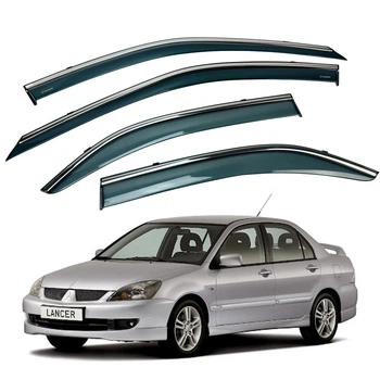 Дефлекторы окон (ветровики) для Mitsubishi Lancer 9 2003-2007 с нерж. хром полоской (HAWK)