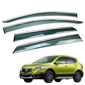 Дефлекторы окон (ветровики) для Suzuki SX4/ S-CROSS 2014+ з нерж. хром полоской (HAWK)
