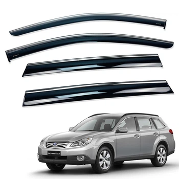 Дефлектори вікон (вітровики) для Subaru Outback 2009-2014 з нерж. хром полоскою (HAWK)