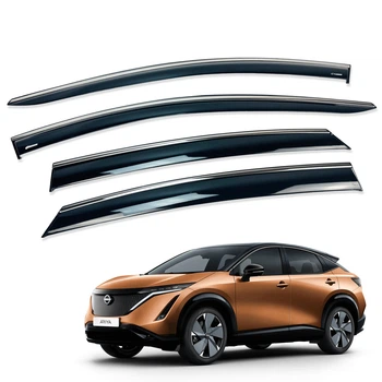 Дефлекторы окон (ветровики) для Nissan Ariya 2022+ с нерж. хром полоской (HAWK)