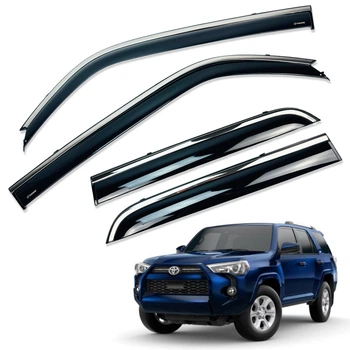 Дефлекторы окон (ветровики) для Toyota 4Runner 2009-2024 с нерж. хром полоской (HAWK)