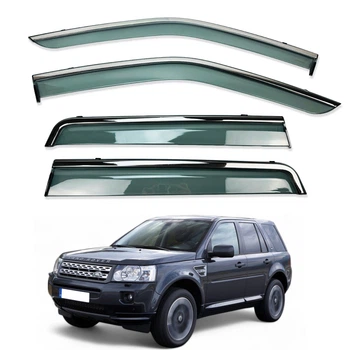 Дефлекторы окон (ветровики) для Land Rover Range Rover Freelander 2 2006-2014 с нерж. хром полоской (HAWK)