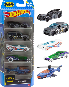 Набор из 5-ти машинок Хот Вилс Бэтмен Оригинал Hot Wheels Batman Бэтмобиль, Харли Квинн, Джокер, Бэткоптер