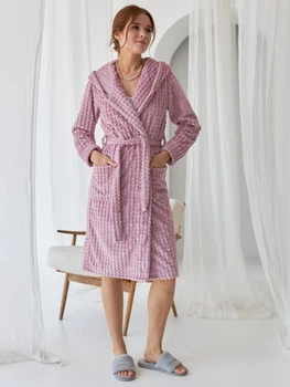 Халат жіночий з велсофта теплий з капюшоном зимовий BARWA garments 0227/1 L Рожевий (2110022713180)
