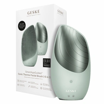 Электронная ультразвуковая термощетка для лица GESKE Sonic Thermo Facial Brush 6в1 зеленая