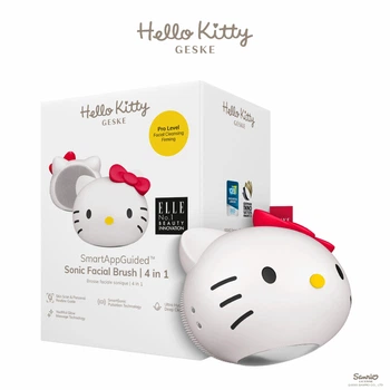 Электронная ультразвуковая щетка для лица GESKE Sonic Facial Brush 4в1 by Hello Kitty белая