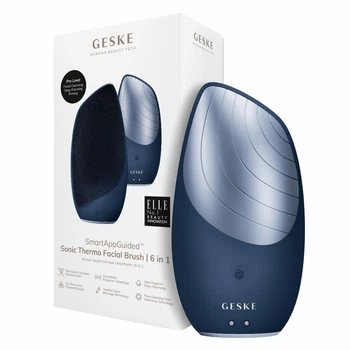 Электронная ультразвуковая термощетка для лица GESKE Sonic Thermo Facial Brush 6в1 синяя