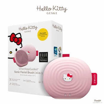 Электронная ультразвуковая щетка для лица GESKE Sonic Facial Brush 4в1 by Hello Kitty розовая