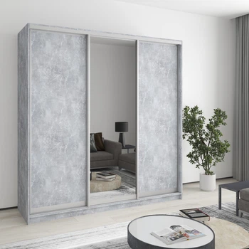 Шкаф-купе трехдверный MebelStar Стандарт AL 2ДСП/Зеркало 200x60x210 см Бетон (MBS-2946)