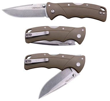 Складной нож Cold Steel Verdict Flat Dark Earth ,крепкие накладки GFN ,немецкая сталь 4116, популярный легкий складень в цвете койот
