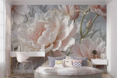 Фотообои флизелиновые Styleo Нежные цветущие Пионы 3D w08427 Разные цвета 300х200 см