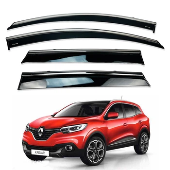 Дефлекторы окон (ветровики) для Renault Kadjar 2015+ с нерж. хром полоской 4 шт. (HAWK)