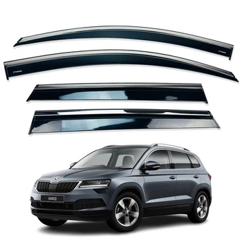 Дефлекторы окон (ветровики) для Skoda Karoq 2017+ с нерж. хром полоской 4 шт. (HAWK)