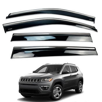 Дефлекторы окон (ветровики) для Jeep Compass 2017+ с нерж. хром полоской 4 шт. (HAWK)
