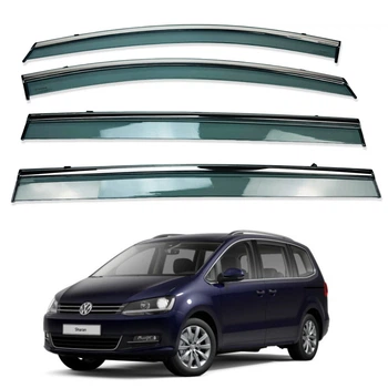 Дефлекторы окон (ветровики) для Volkswagen Sharan 2010+ 5D с нерж. хром полоской 4 шт. (HAWK)