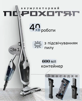 Вертикальный аккумуляторный пылесос швабра Concept VP4201 90 Вт 3в1 влажная и сухая уборка Серебристый с черным