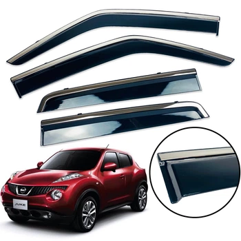 Дефлекторы окон (ветровики) для Nissan Juke 2010-2018 с нерж. хром полоской 4 шт. (HAWK)