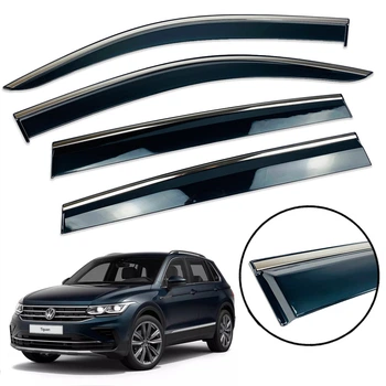 Дефлекторы окон (ветровики) для Volkswagen Tiguan 2016+ с нерж. хром полоской 4 шт. (HAWK)