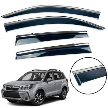 Дефлекторы окон (ветровики) для Subaru Forester 2013-2018 с нерж. хром полоской 4 шт. (HAWK)