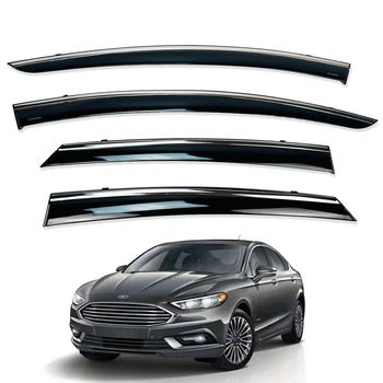 Дефлекторы окон (ветровики) для Ford Mondeo/Fusion USA 2014-2020 Sedan с нерж. хром полоской 4 шт. (HAWK)