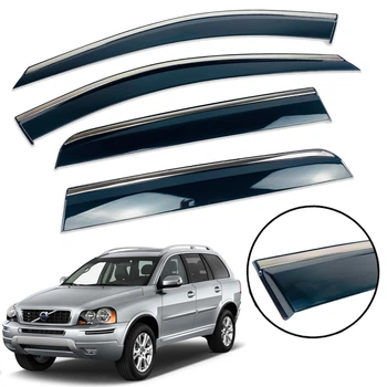 Дефлекторы окон (ветровики) для Volvo XC90 2003-2015 (на скотче) с нерж. хром полоской 4 шт. (HAWK)