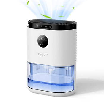 Компактний осушувач повітря для ванни і дому evoair HUMIX560, 560 мл/24 год, безшумний, датчик вологості, 3 режими роботи, 7-кольорове підсвічування, резервуар 2,3 л, білий