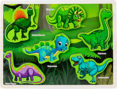 Układanka drewniana Lean Toys Dinozaury 12 elementów (5905991043829)