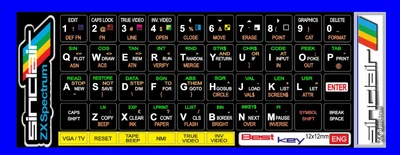 Нестираемая виниловая наклейка на клавиатуру ZX Spectrum (Спектрум) , Sinclair, ZX 48k - матовая черная основа, ENG раскладка 46 кл. размер12х12мм. -COPY-