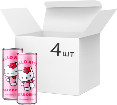 Упаковка безалкогольного газированного напитка The Drinks Hello Kitty Star Drink со вкусом малины - фейхоа 0.25 л х 4 шт. (4260084633556)