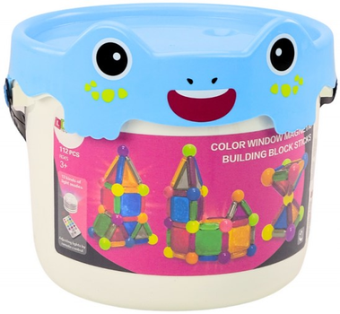 Klocki magnetyczne LEAN Toys z podswietleniem w wiaderku 112 elementow (5905991015925) (955555909501742) - Outlet