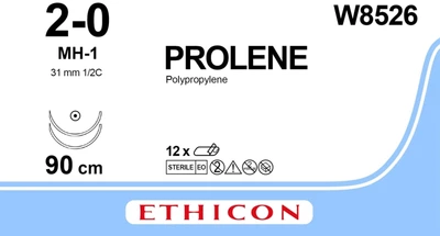Пролен Ethicon синий 90 см M3 USP2/0 две иглы MH-1 Тип колючая Taper Point 31 мм 1/2 круга (W8526)