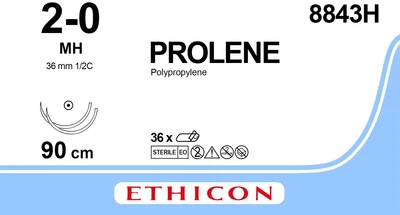 Пролен Ethicon синий 90 см M3 USP2/0 две иглы MH Тип колющая Taper Point 36 мм 1/2 круга (8843H)