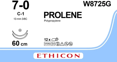 Пролен Ethicon синий 60 см USP7-0 M0.5 две иглы 13 мм 3/8 круга (W8725G)