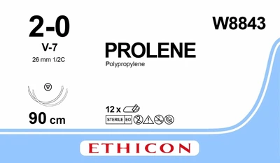 Пролен Ethicon синий 90 см M3 USP2/0 две иглы CC-25 Тип колюще-режущая Tapercut 26 мм 1/2 круга (W8843)